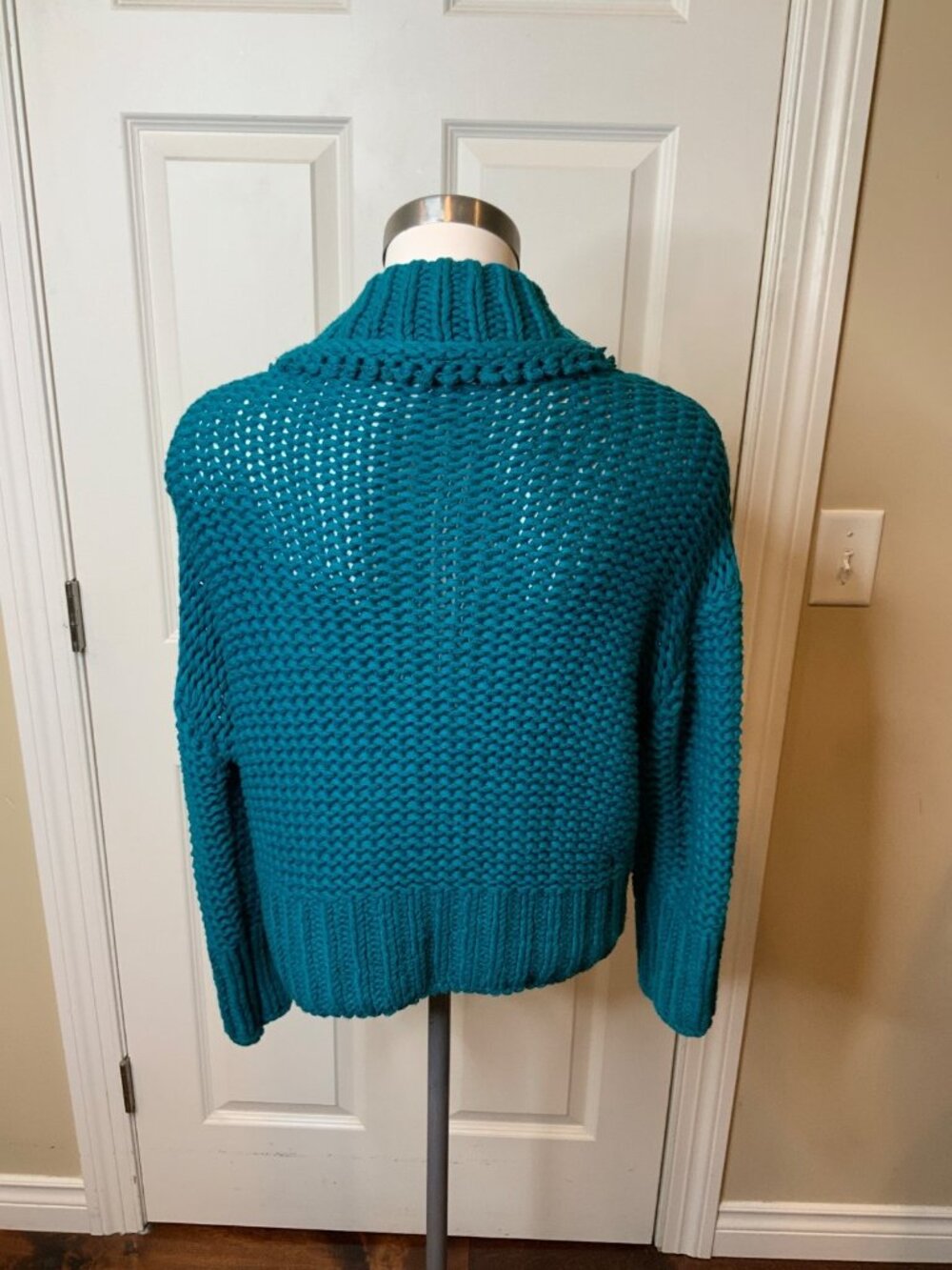 Free People My Only Sunshine Teal Blue Chunky Knit Mock Neck Sweater, Size XS - Picture 5 of 7